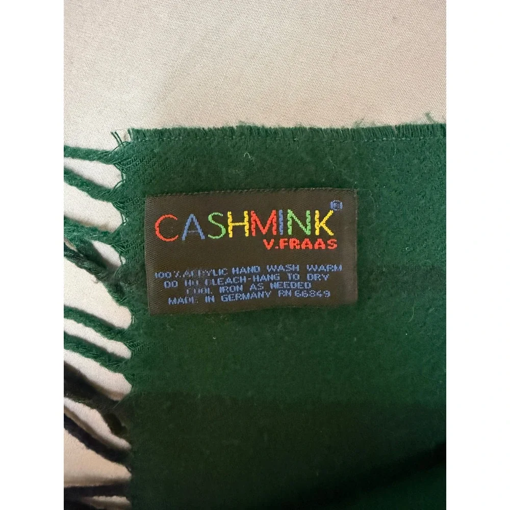 Vintage Cashmink V. Fraas Green Fringed Scarf Made in Germany Soft